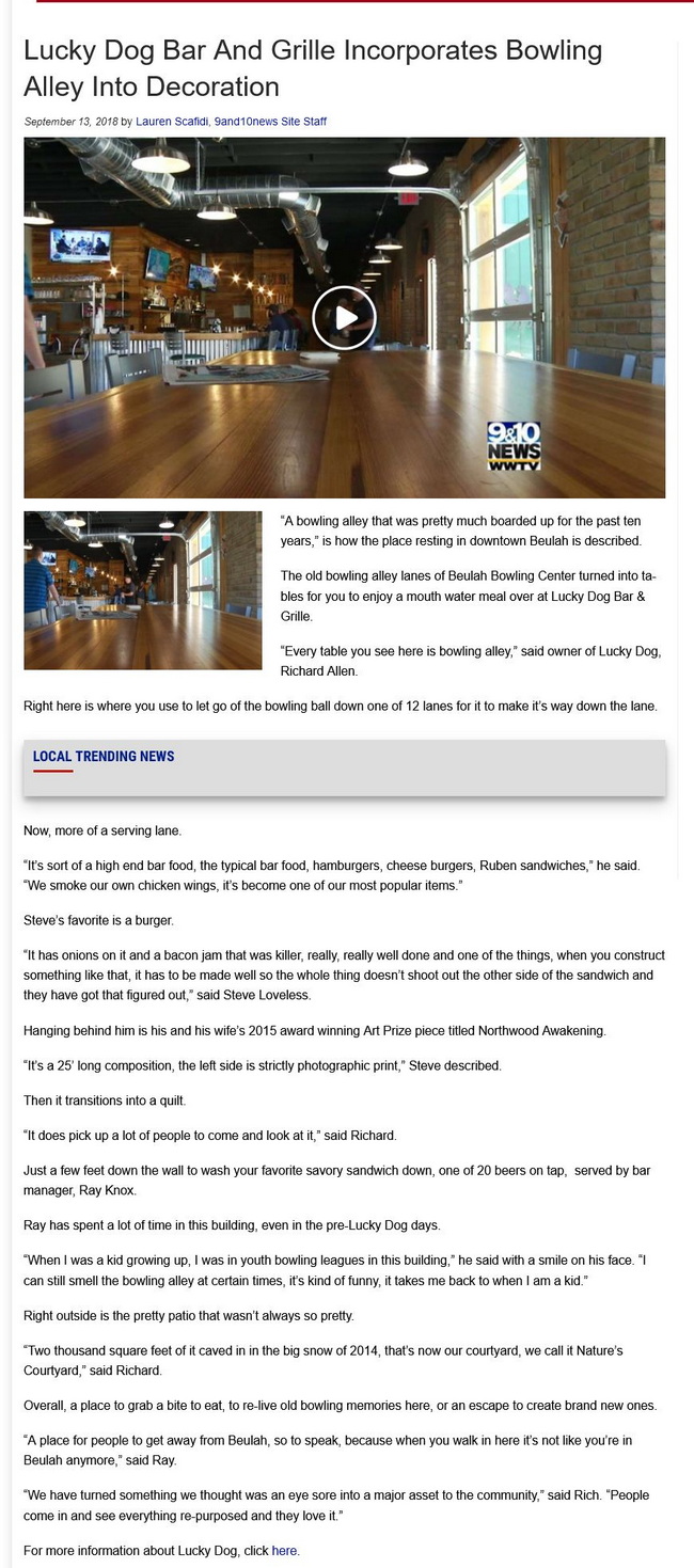 Beulah Bowling Center (Tenpin) - 9 And 10 News Article Regarding Alley Conversion From 2018 (newer photo)